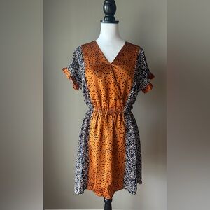 THML Anthropologie Dress V Neck Animal/Floral Flutter Sleeve Pullover Frock Med